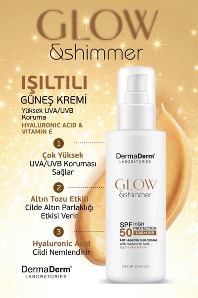 Dermaderm Glow ve Shimmer Simli Güneş Kremi Spf 50 100 GR