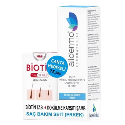 MRB Biotin 120 tablet + Alldermo Dökülme Karşıtı Şampuan Erkekler İçin 200 ml (Çanta Hediyeli)