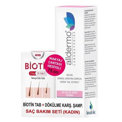 MRB Biotin 120 tablet + Alldermo Dökülme Karşıtı Şampuan Kadınlar İçin 200 ml (Çanta Hediyeli)