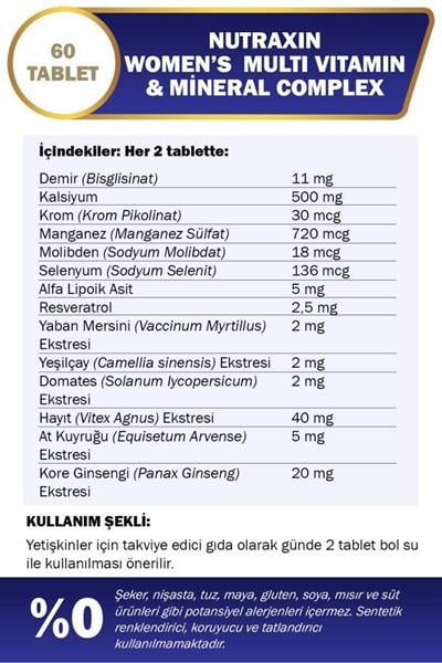 Nutraxin Multivitamin Kadın 60 Tablet