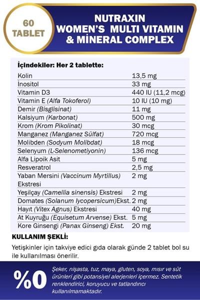 Nutraxin Multivitamin Kadın 60 Tablet