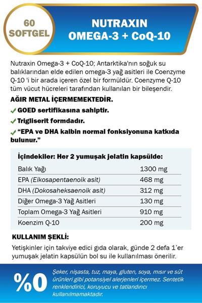 Nutraxin Omega 3 + CoQ-10 60 Softgel Kapsül