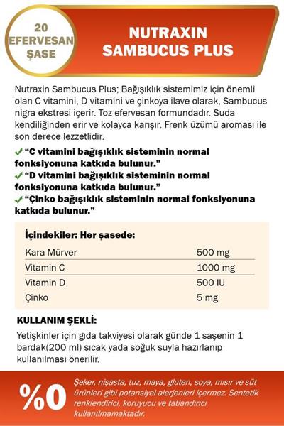 Nutraxin Sambucus Plus 20 Efervesan Şase