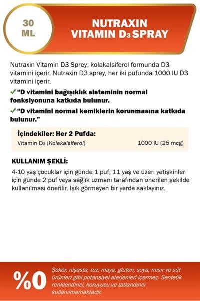 Nutraxin Vitamin D3 Sprey 1000 Iu 30 ml