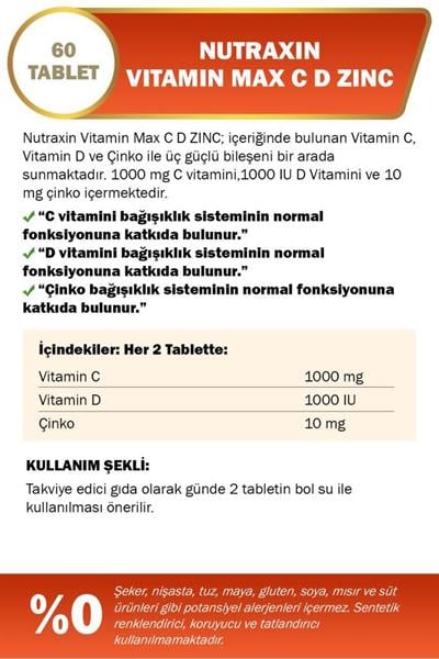 Nutraxin Vitamin Max C-D-Zınc 60 Tablet