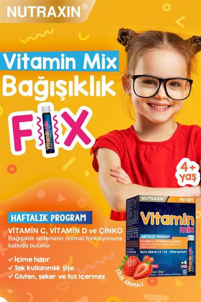 Nutraxin Vitamin Mix For Kids 7 x 25 ml Içime Hazır Şişe - Çilek Aromalı