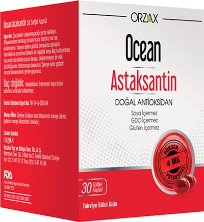 Orzax Ocean Astaksantin Doğal Antioksidan 30 Kapsül