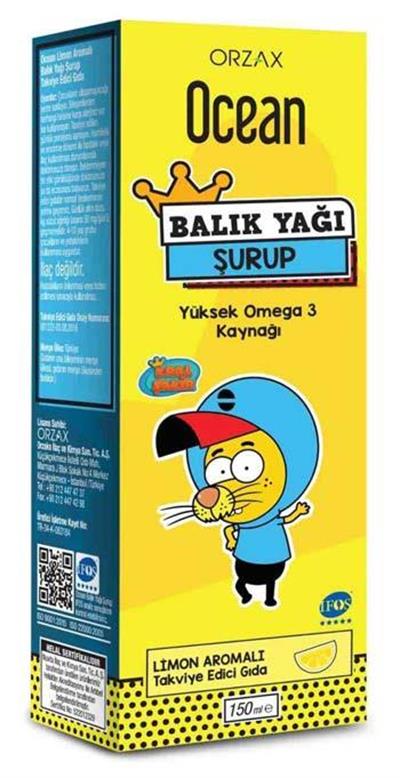 Orzax Ocean Limon Aromalı Balık Yağı Şurubu Kral Şakir 150 Ml