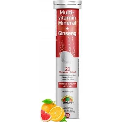 Sunlife Multivitamin Mineral + Ginseng 20 Efervesan Tablet Portakal Greyfurt Aromalı