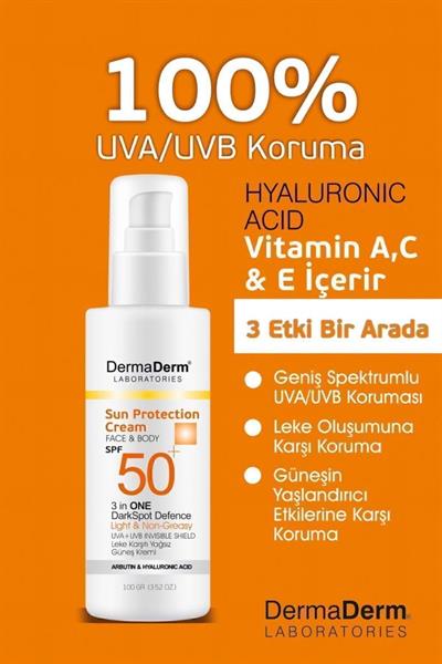 Dermaderm Face ve Body 3 in 1 DarkSpot Leke Karşıtı Kremi SPF 50+ 100 GR