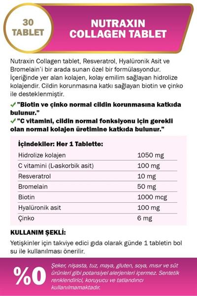 Nutraxin Collagen Hidrolize Kolajen 30 Tablet