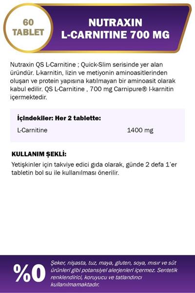 Nutraxin QS L Carnıtıne 700 Mg 60 Tablet