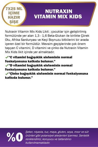 Nutraxin Vitamin Mix For Kids 7 x 25 ml Içime Hazır Şişe - Çilek Aromalı