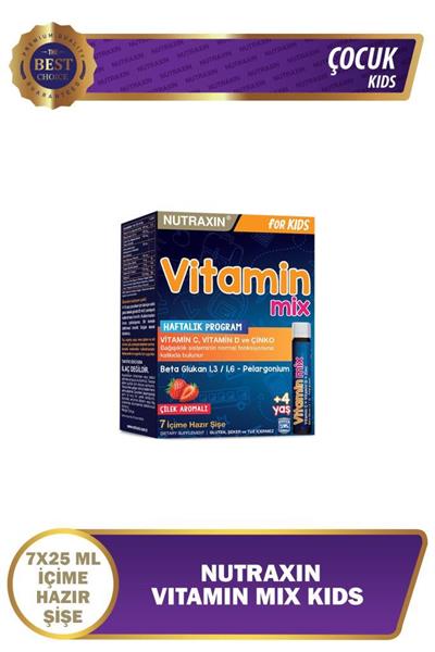 Nutraxin Vitamin Mix For Kids 7 x 25 ml Içime Hazır Şişe - Çilek Aromalı