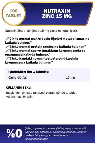 Nutraxin Zınc 15 Mg 100 Tablet