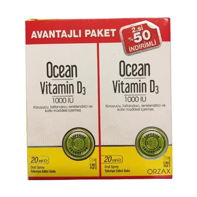 Ocean Vitamin D3 1000 IU 20 Ml Oral Sprey (2'li Avantajlı Paket)