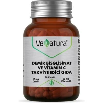 Venatura Demir Bisglisinat ve Vitamin C Takviye Edici Gıda 90 Kapsül
