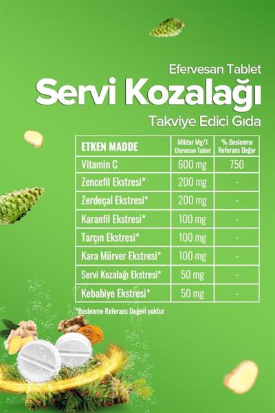 Zühre Ana Servi Kozalağı Efervesan Tablet 2500 Mg 60 Tablet