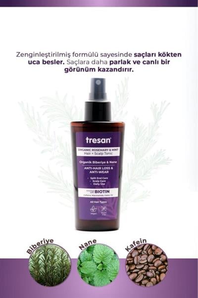 Tresan Organik Biberiye & Nane Dökülme ve Yıpranma Karşıtı Saç Toniği 125 ml