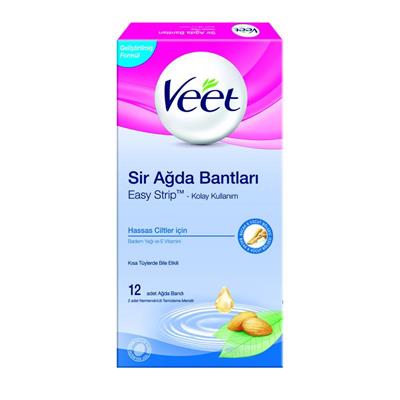 Veet Sir Ağda Bandı Kolay Kullanım 12 li Hassas Ciltler Mavi Kantaronlu