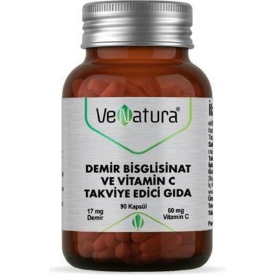 Venatura Demir Bisglisinat ve Vitamin C Takviye Edici Gıda 90 Kapsül