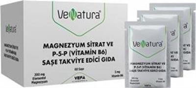 Venatura Magnezyum Sitrat ve P-5-P (Vitamin B6) Sase Takviye Edici Gida 60 Sase