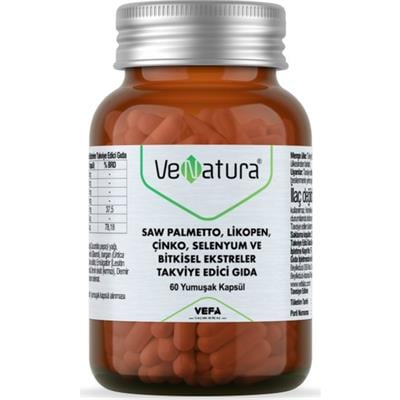 Venatura Saw Palmetto, Likopen, Çinko, Selenyum ve Bitkisel Ekstreler Takviye Edici Gida 60 Kapsül