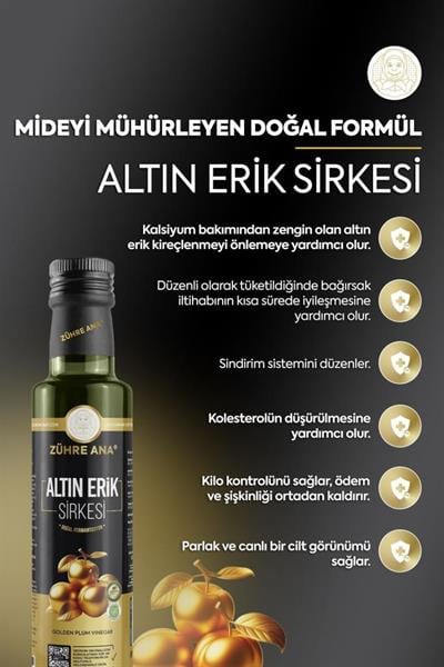 Zühre Ana Mirabelle Altın Erik Sirkesi Doğal Fermantasyon Prebiyotik Form Sirkesi 250 Ml