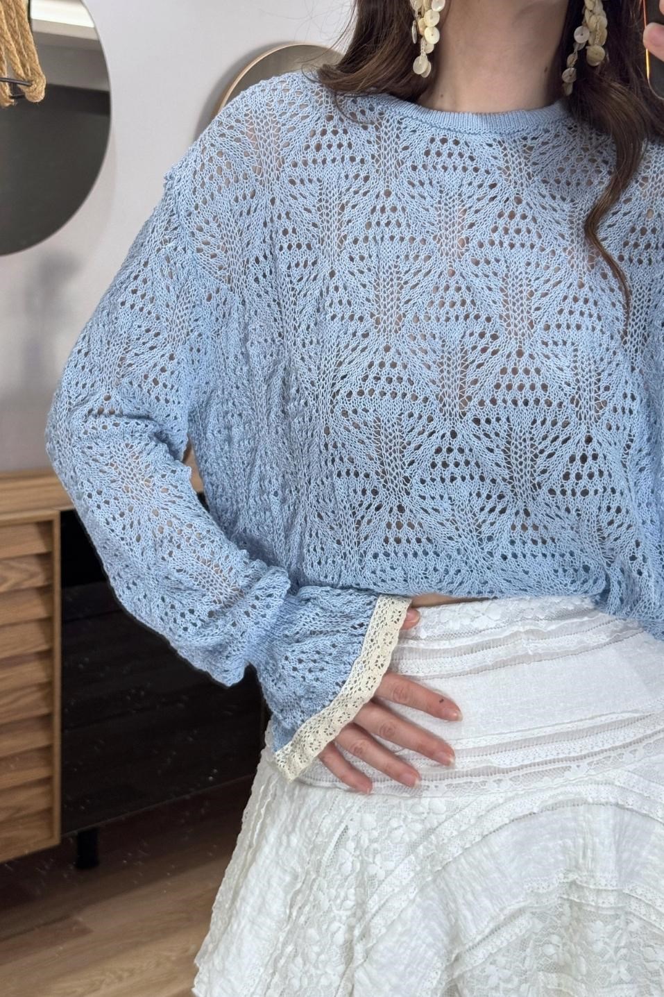Alisse Vintage Ajur Triko Bluz Bebe Mavi