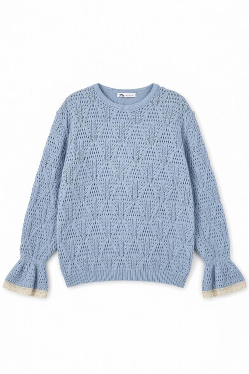 Alisse Vintage Ajur Triko Bluz Bebe Mavi