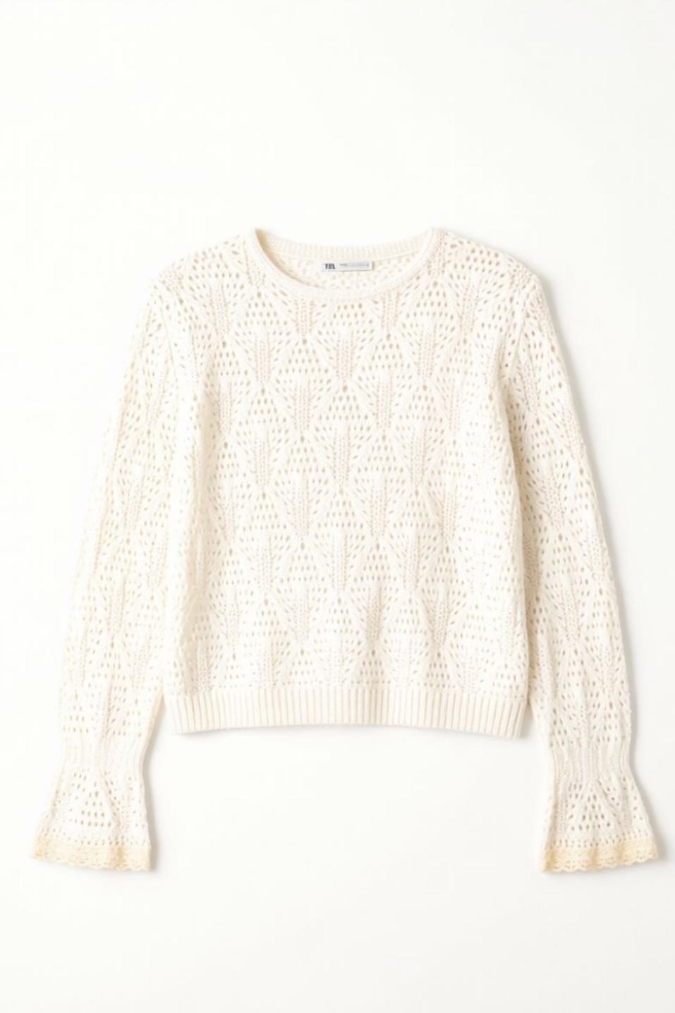 Alisse Vintage Ajur Triko Bluz Ekru