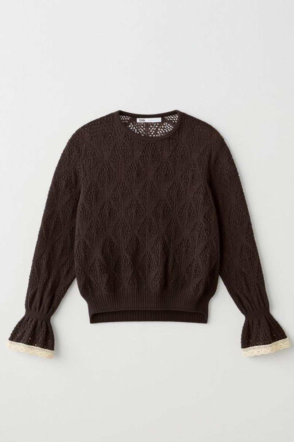 Alisse Vintage Ajur Triko Bluz Kahverengi
