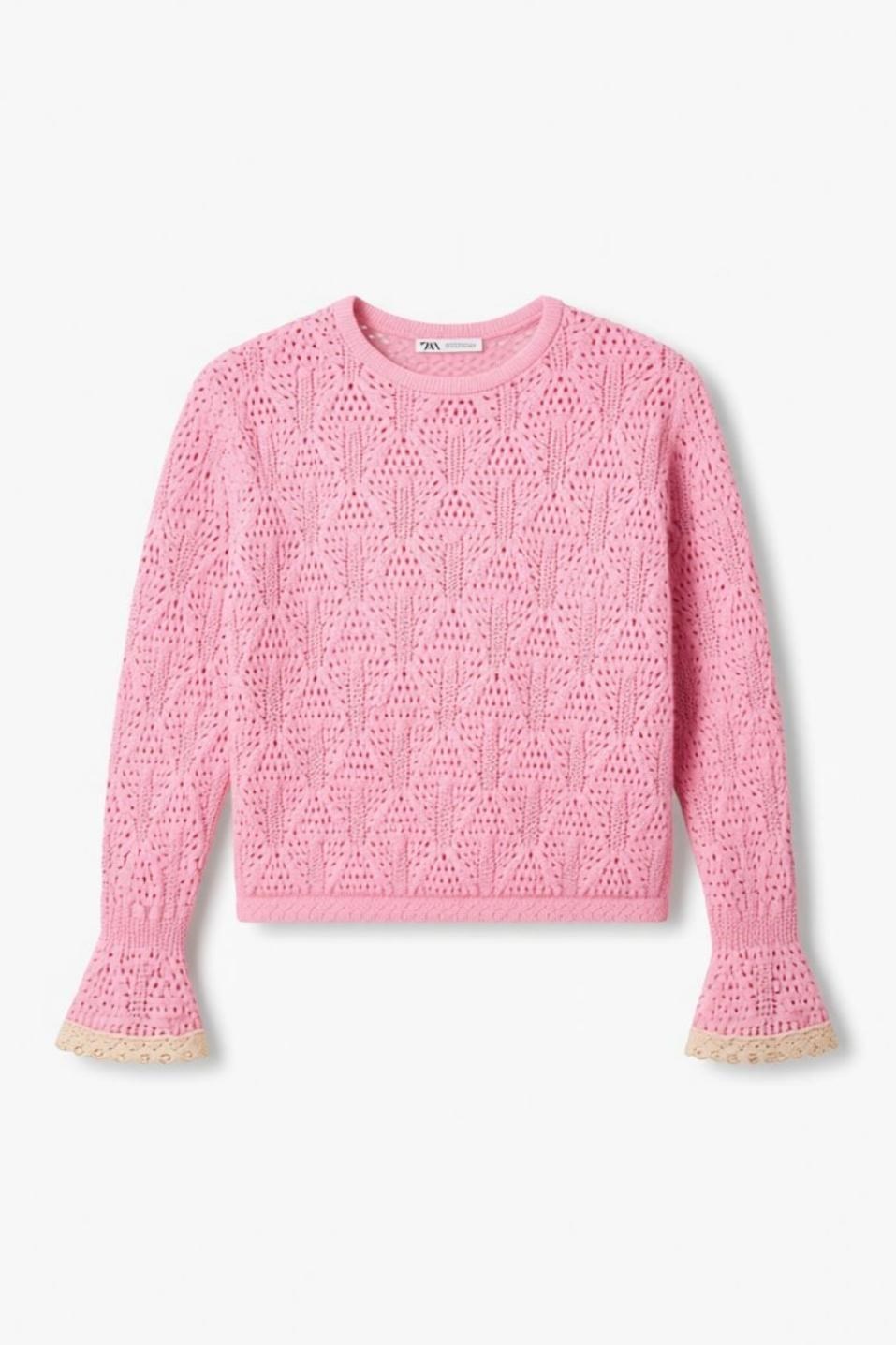 Alisse Vintage Ajur Triko Bluz Pembe