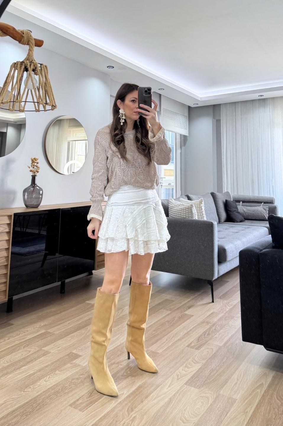 Alisse Vintage Ajur Triko Bluz Taş