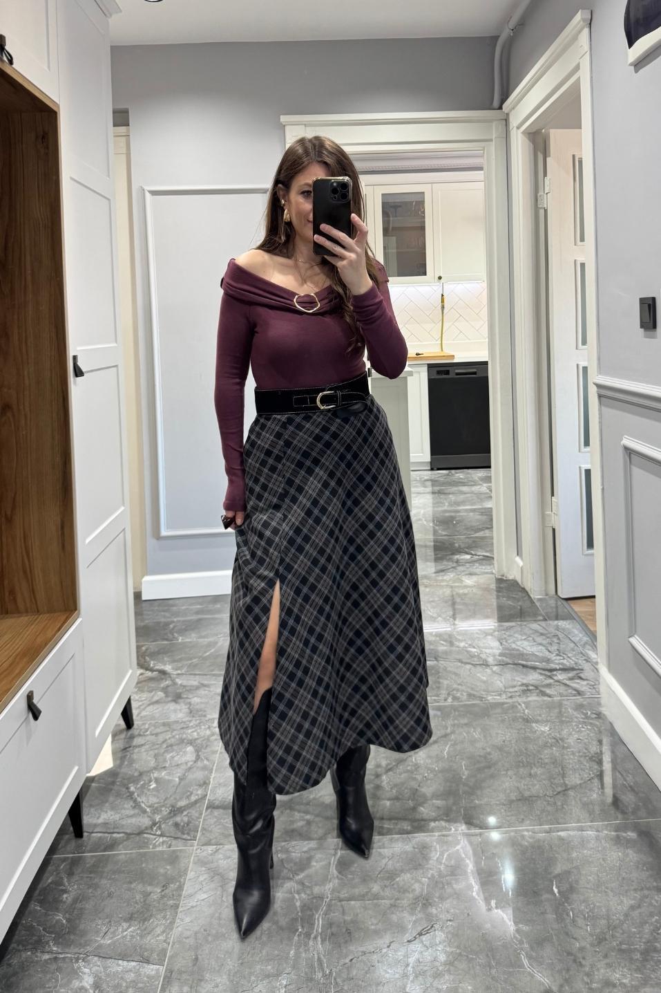 Aurine Metal Tokalı Bluz Bordo