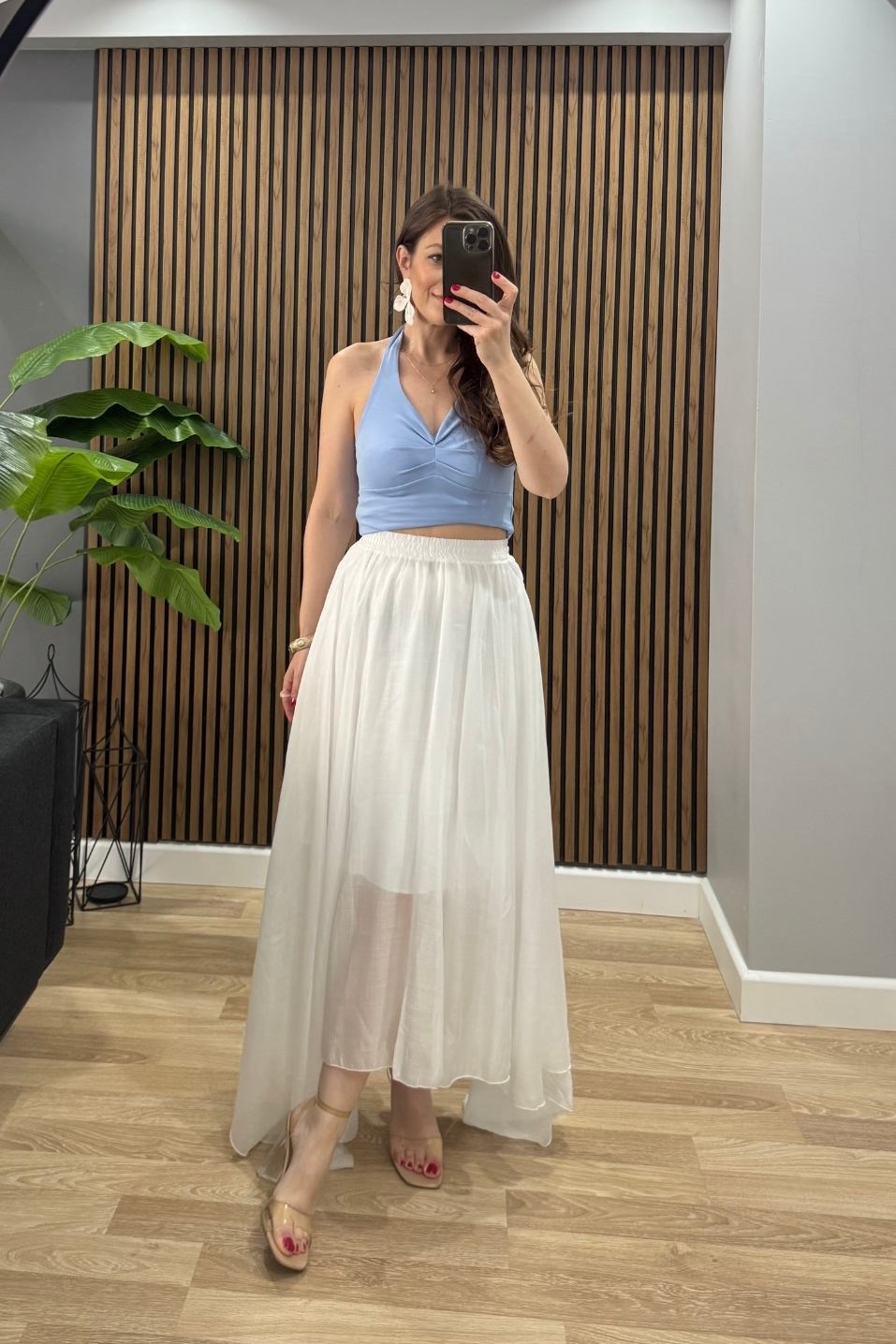 Boyun Bağlamalı Halter Crop Bluz Bebe Mavi
