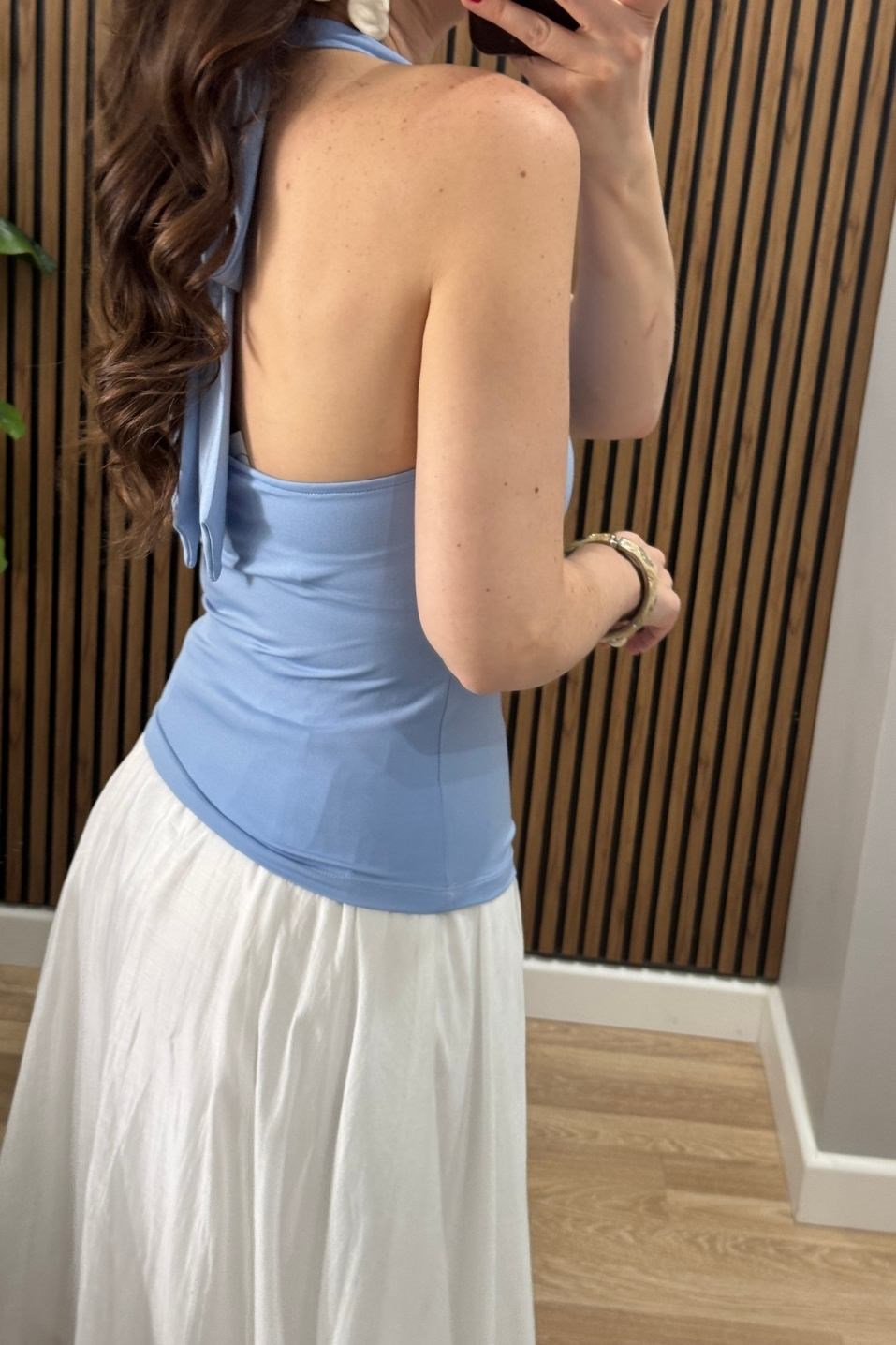 Boyun Bağlamalı Halter Crop Bluz Bebe Mavi