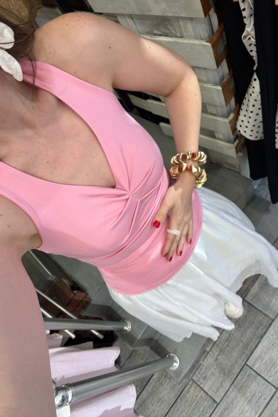 Boyun Bağlamalı Halter Crop Bluz Pembe