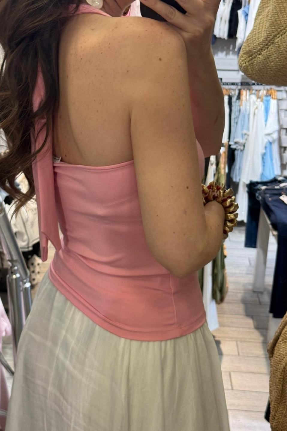 Boyun Bağlamalı Halter Crop Bluz Pembe