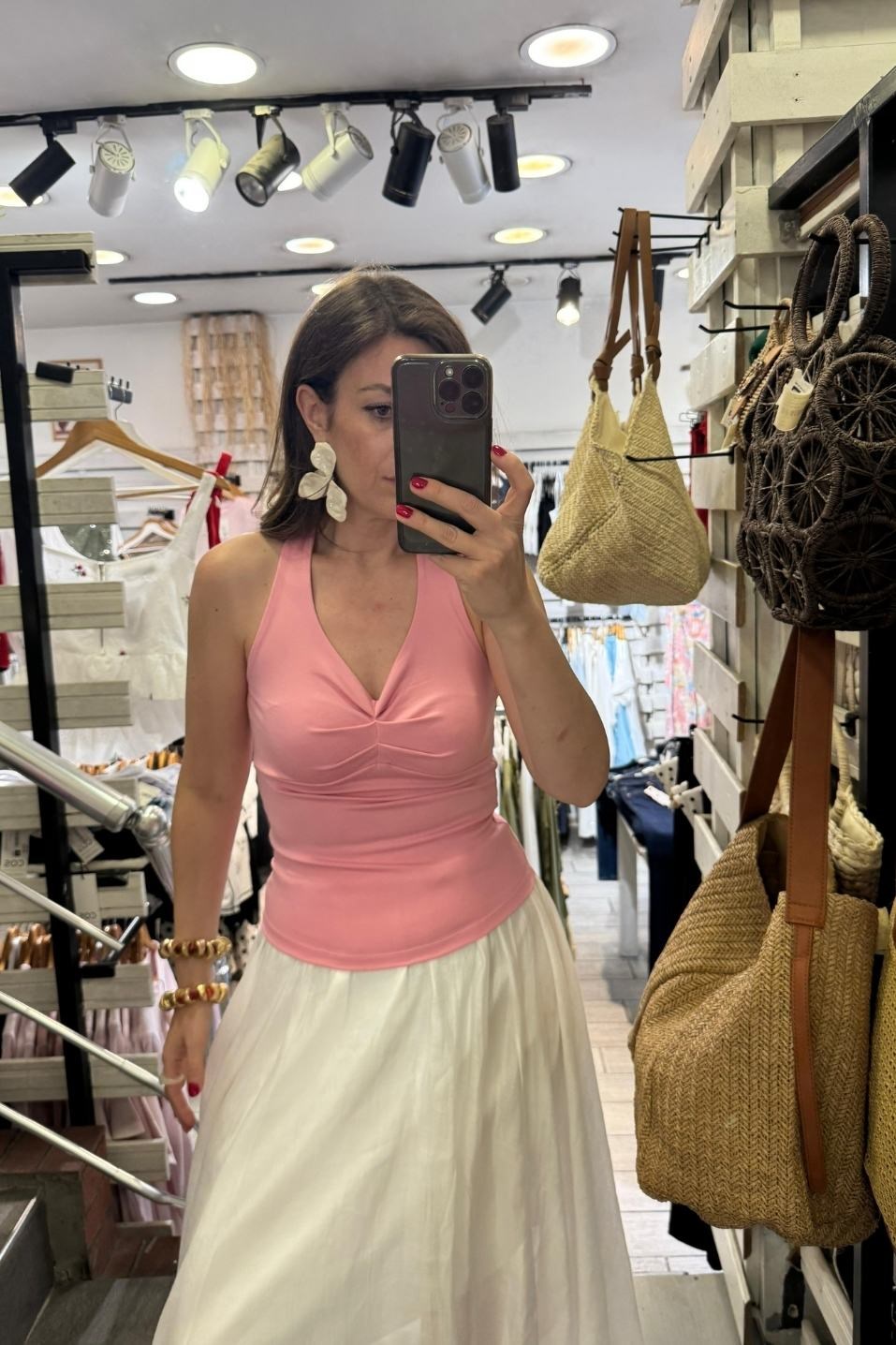 Boyun Bağlamalı Halter Crop Bluz Pembe
