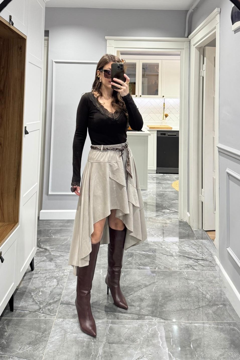 Dantel Detaylı Bluz Acı Kahve