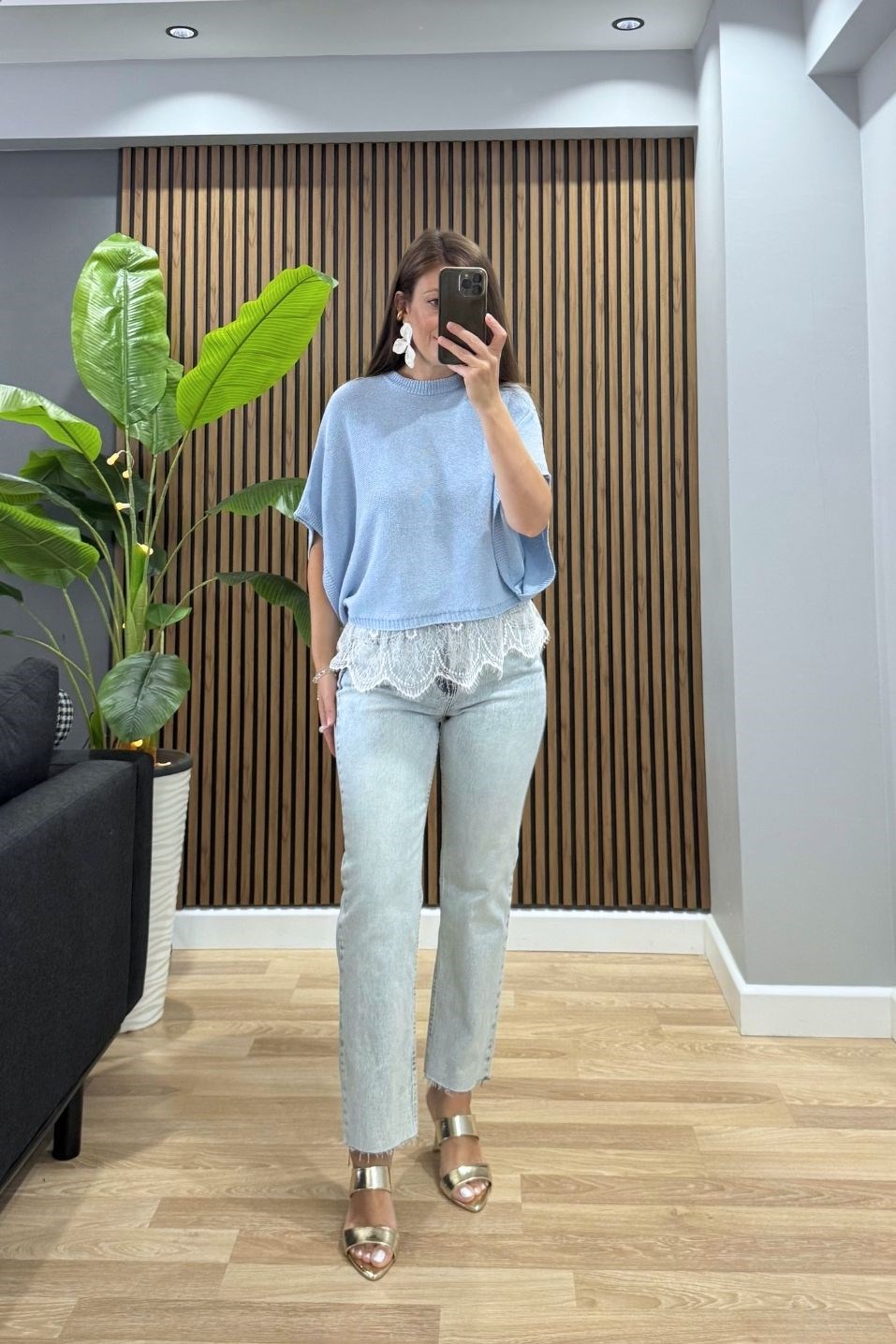 Elara Dantel Detaylı Triko Bluz Bebe Mavi