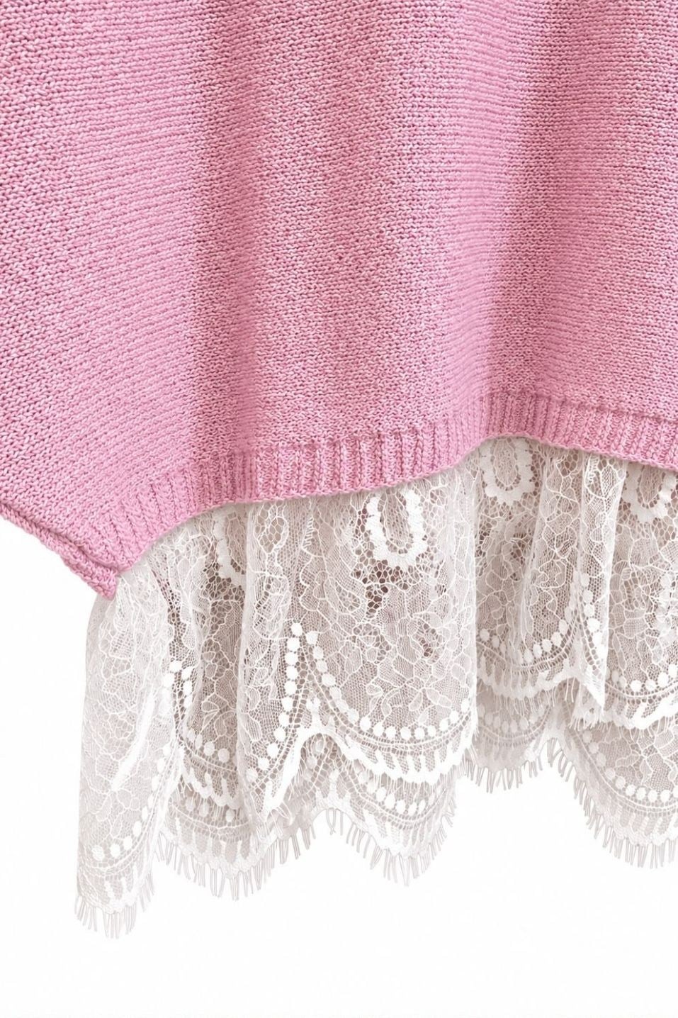 Elara Dantel Detaylı Triko Bluz Pembe