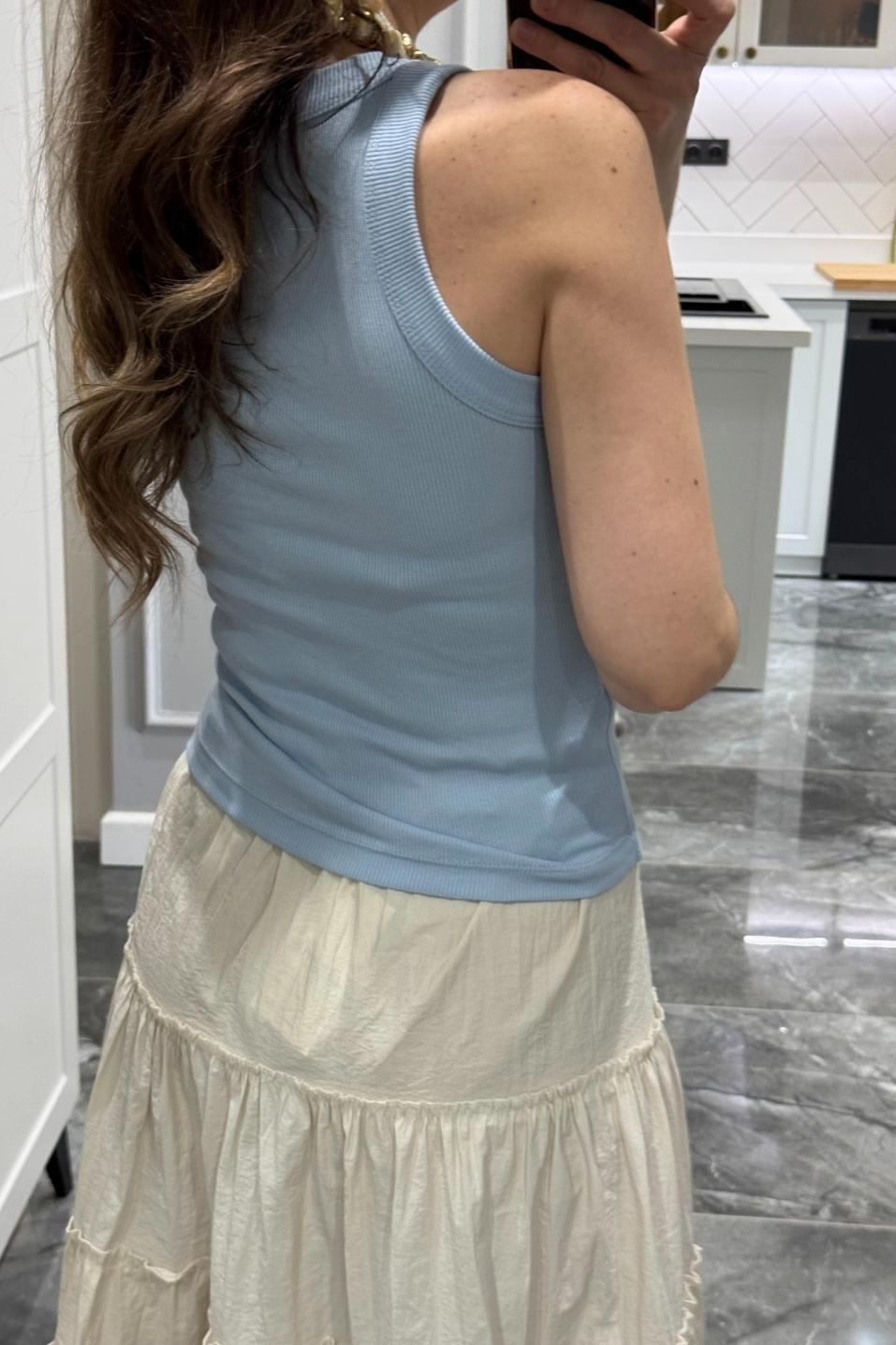 Fitilli Halter Yaka Atlet Bluz Bebe Mavi