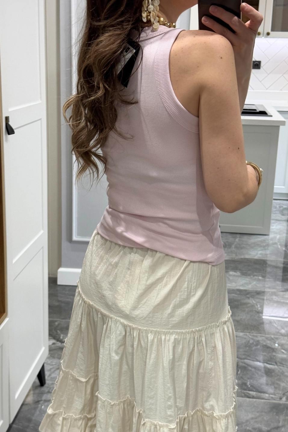 Fitilli Halter Yaka Atlet Bluz Şeker Pembe