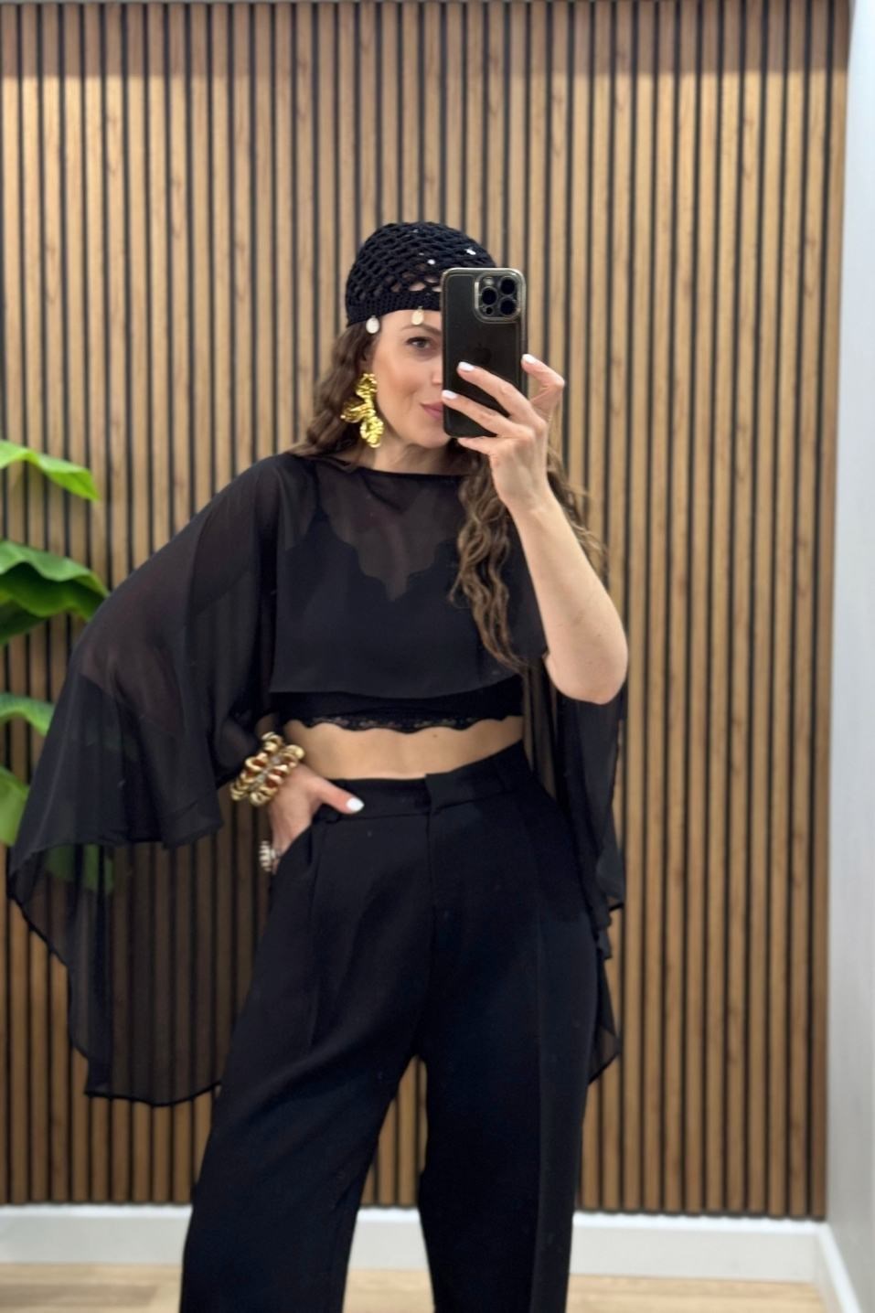 Liora Transparan Şifon Pareo Bluz Siyah