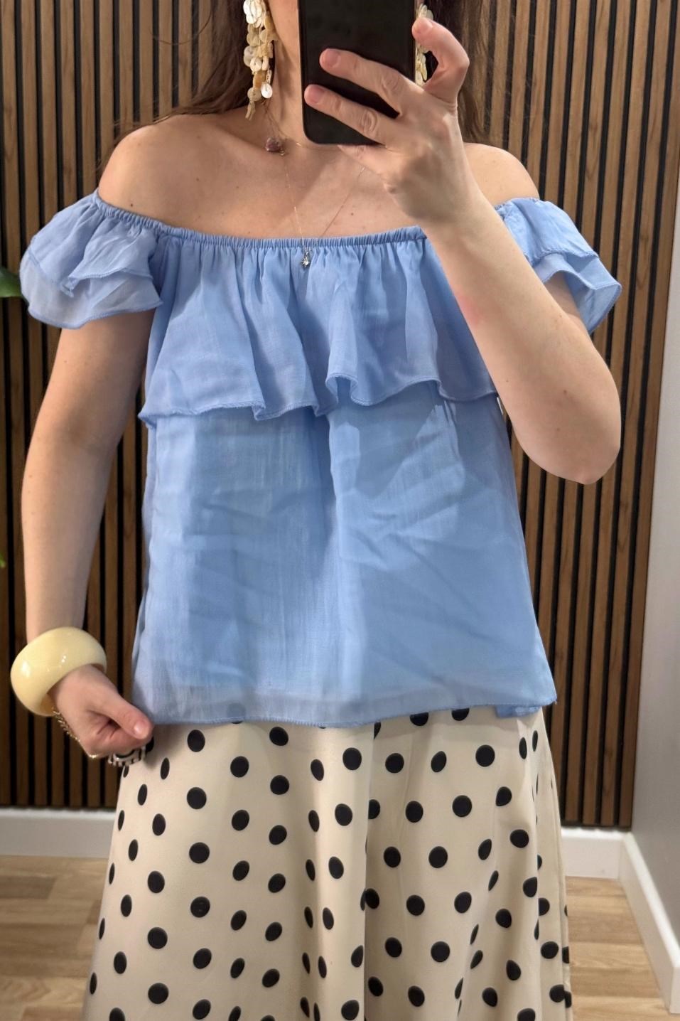 Madonna Yaka Fırfırlı Bluz Mavi