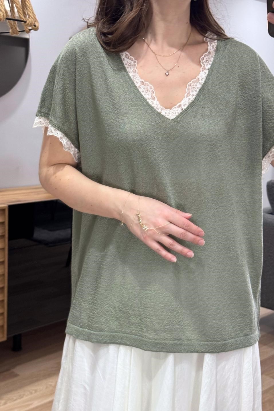 Mirelle Dantel Detaylı Bluz Çağla Yeşili