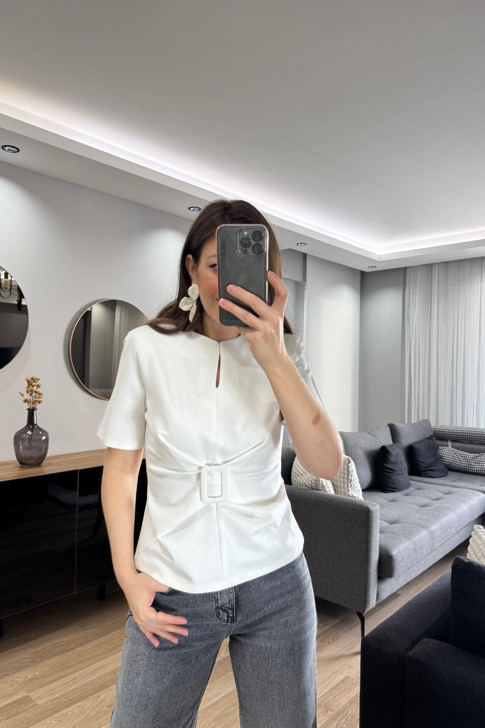 Tokalı Çelik Bluz Beyaz