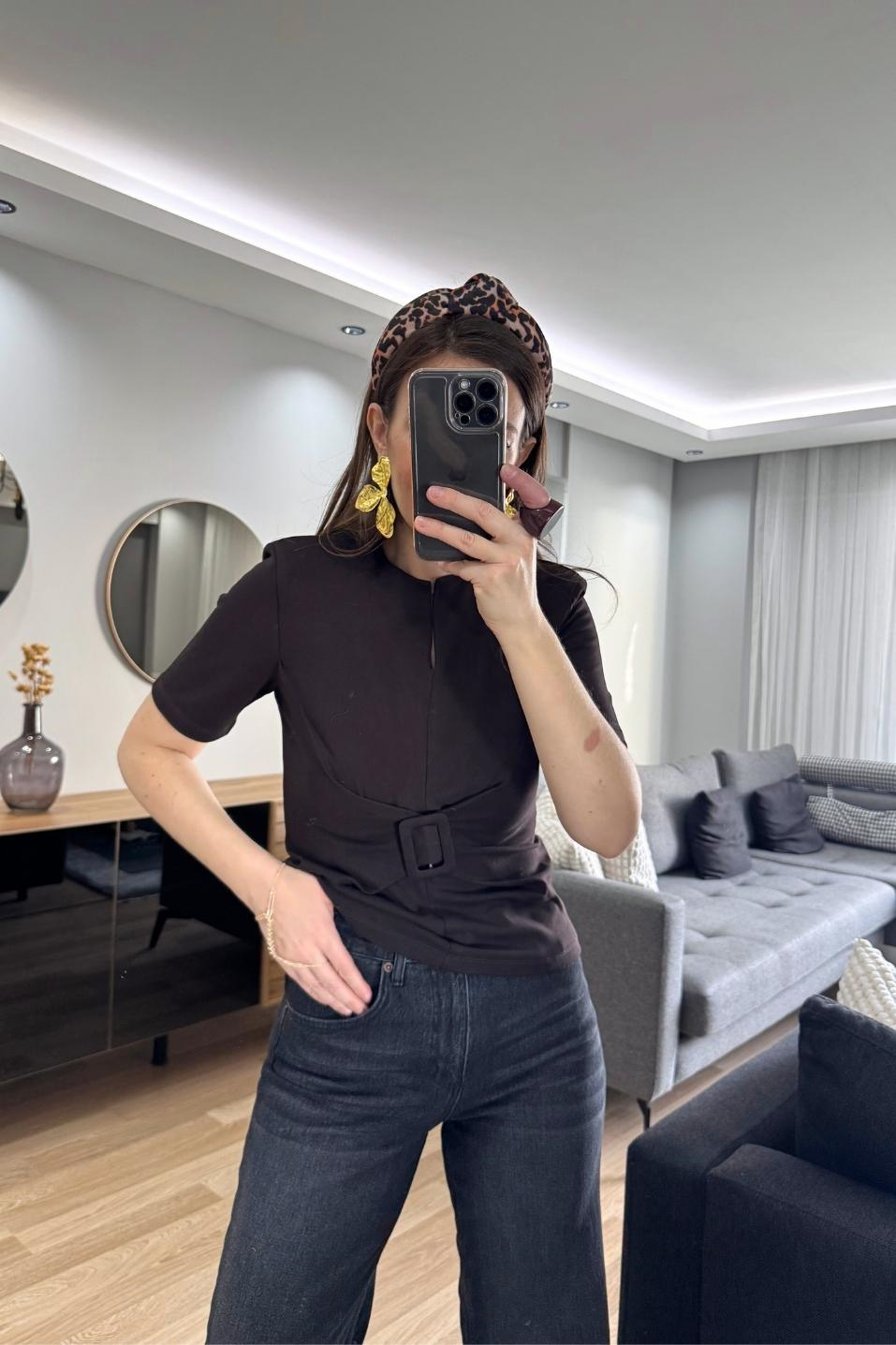 Tokalı Çelik Bluz Kahverengi